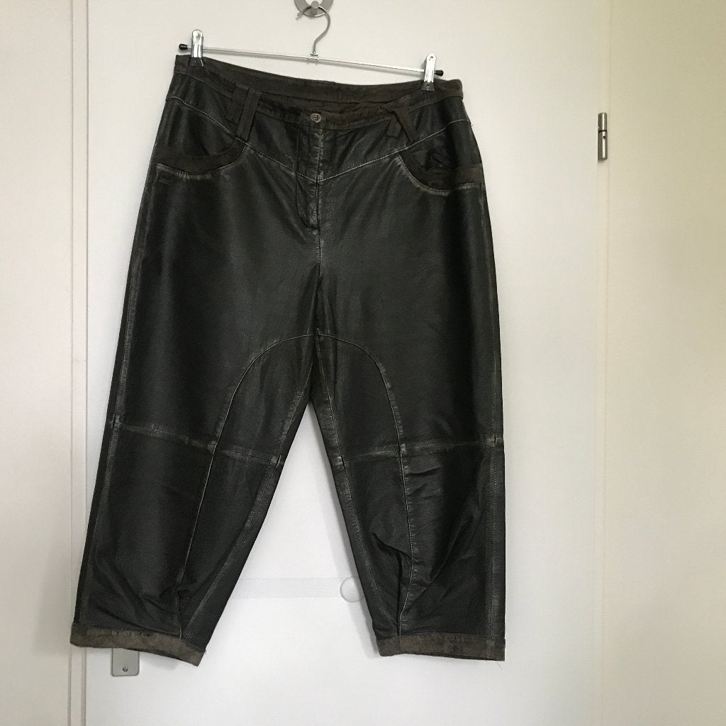 E avantgarde leren broek groen pine Maat 4, Maat 42/44 (L), Ophalen of Verzenden, Zo goed als nieuw, Lang