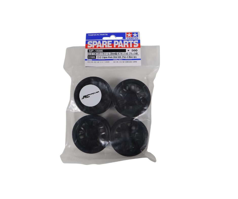 Tamiya 51686 CC-02 12-Spoke (26mm Width, Offset +6) (Black), Ophalen of Verzenden, Nieuw, Onderdeel