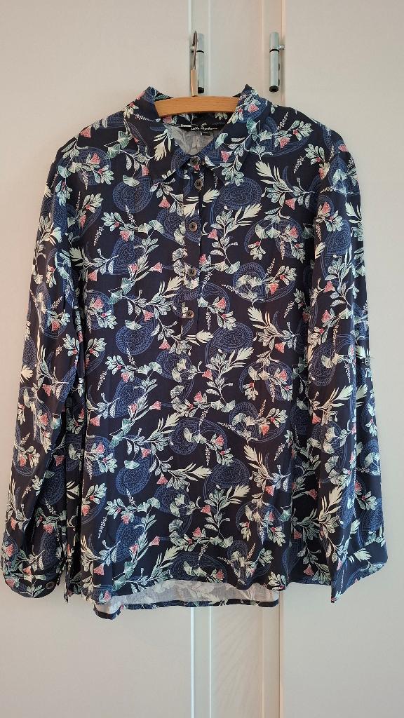 Blouse donkerblauw/bloemmotief, maat 42/44, Blauw, Maat 42/44 (L), Nieuw, Ulla Popken