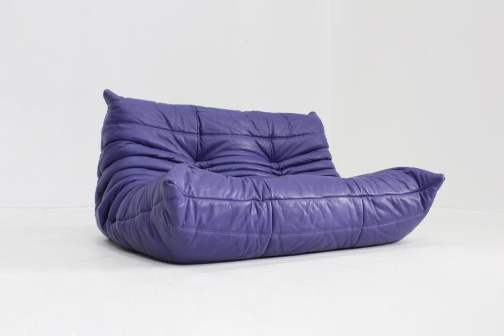 Vintage paarse leren Togo 2-zitsbank van Ligne Roset, Design, 150 tot 200 cm, Tweepersoons, Ophalen of Verzenden