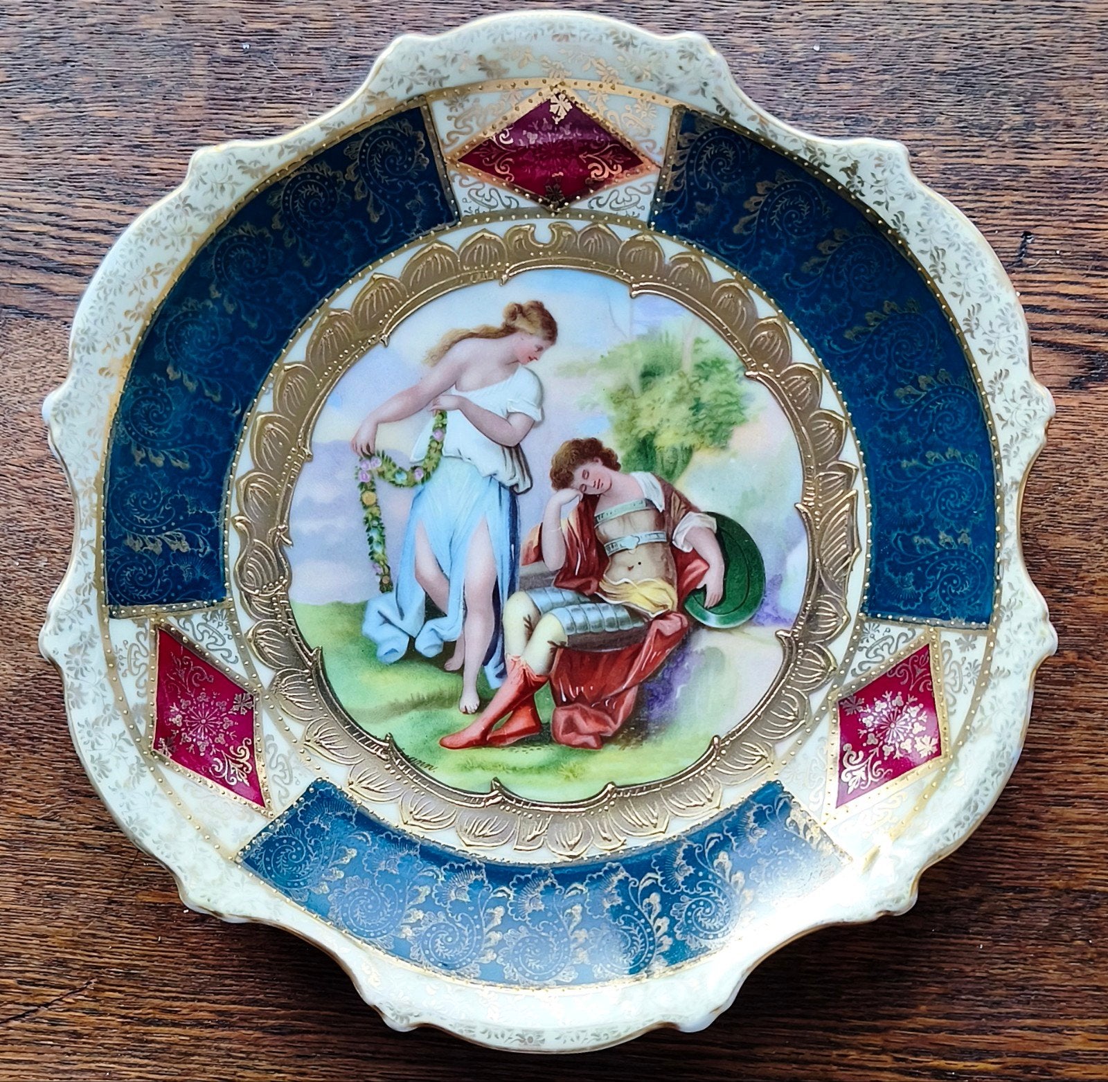 Antieke Decoratieve Wandplaat - Royal Vienna Stijl - 25 cm, Ophalen of Verzenden