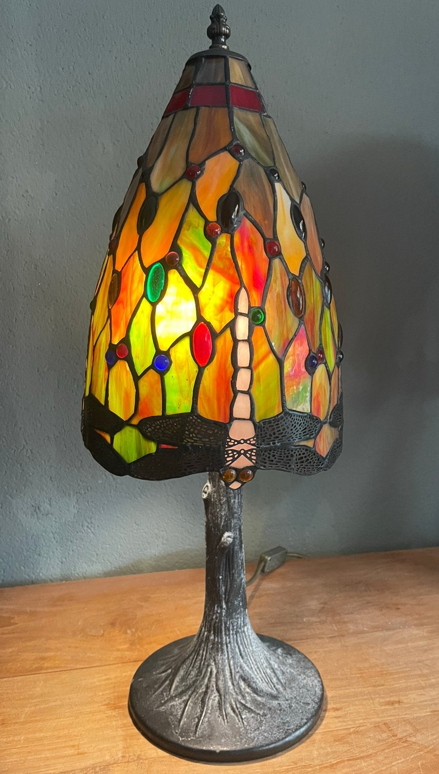 Tiffany glas en lood libelle tafellamp 60cm hoog, Ophalen, Zo goed als nieuw, Glas