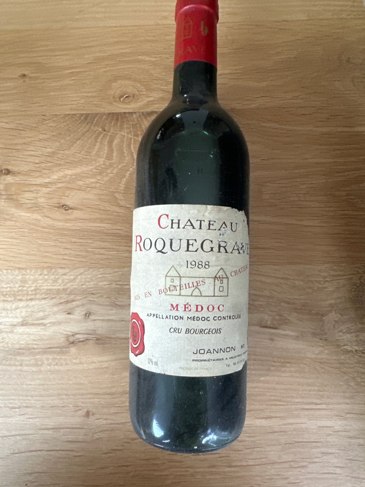 Chateau Roquegrave Médoc 1988 - Rode wijn, Verzamelen, Ophalen of Verzenden, Gebruikt, Frankrijk, Rode wijn