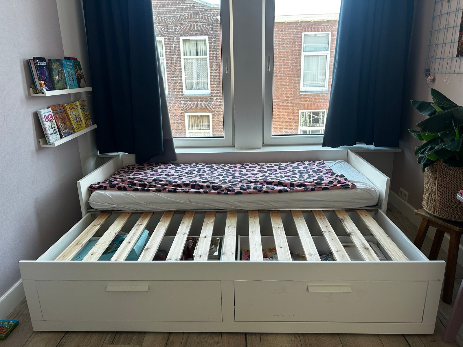 IKEA Hemnes bedbank met 2 matrassen en lades, Ophalen, 85 tot 100 cm, Gebruikt, Lattenbodem
