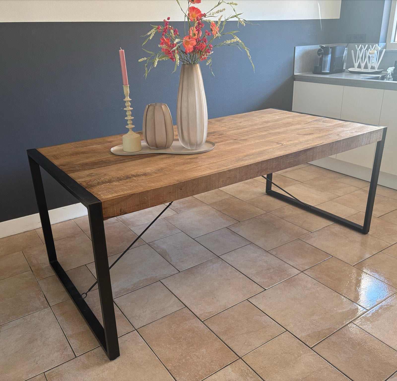 Industriële Eettafel - Robuust en Stijlvol, Ophalen, 50 tot 100 cm, Zo goed als nieuw, Vijf personen of meer