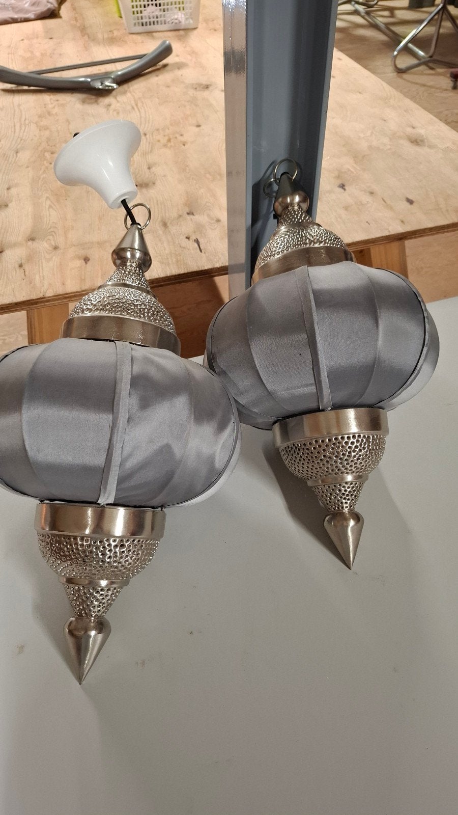 2 Oosterse hanglampen - Grijs en Zilver, Gebruikt, Metaal, Oosters, Bohemian, E27 (groot)