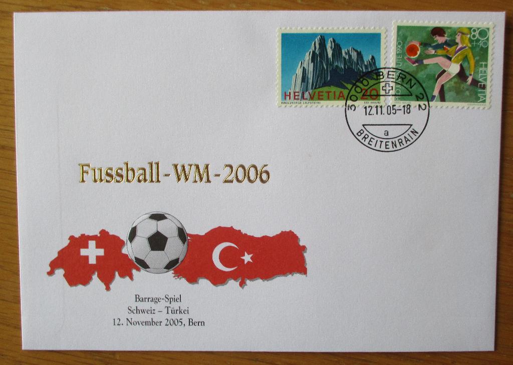 FDC WK Voetbal  2006 Kwalificatie Zwitserland-Turkije, Verzenden, Gestempeld, Sport