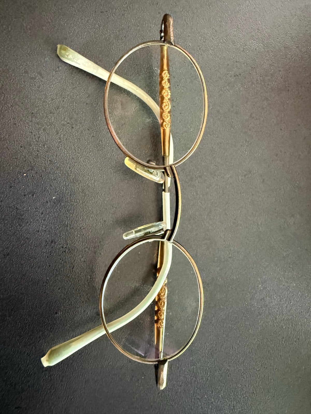 Vintage ronde bril – goudkleurig montuur – retro/steampunk, Overige merken, Gebruikt, Geel, Ophalen of Verzenden