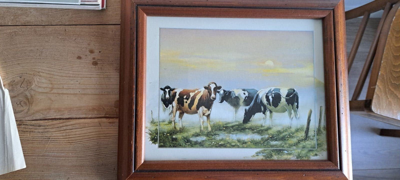 Ingelijste print van koeien, gesigneerd H. Peters, Huis en Inrichting, Ophalen, Minder dan 50 cm, Gebruikt, Print