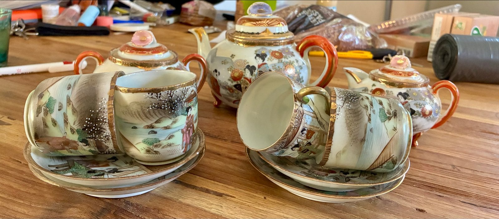 Antiek Japans Satsuma theeservies - handgeschilderd, Ophalen of Verzenden