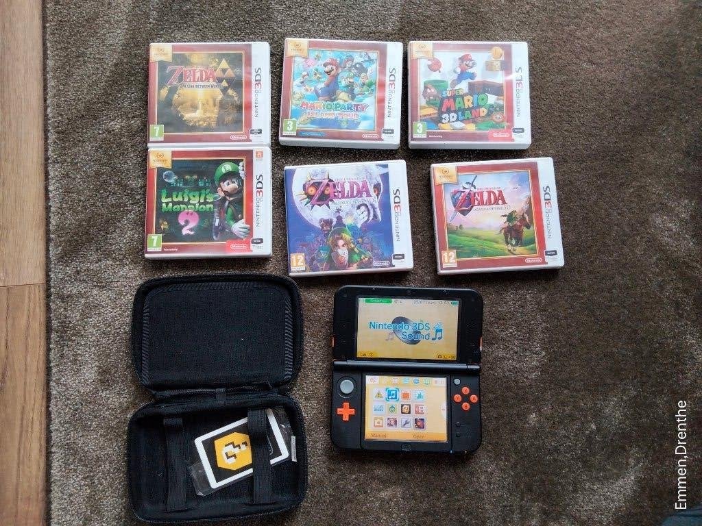 Nintendo 3DS XL met 6 spellen en hoesje + oplader, Spelcomputers en Games, Spelcomputers | Nintendo 2DS en 3DS, Zwart, 3DS XL