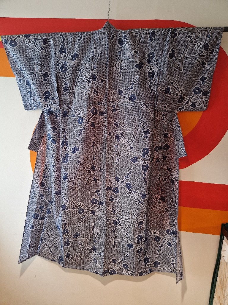Authentieke Japanse Katoenen Yukata met bloesem - Kimono, Maat 38/40 (M), Overige typen, Gedragen, Verzenden