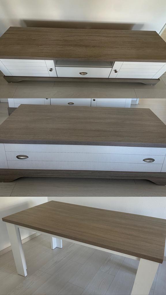 Woonkamermeubels: tv-kast, salontafel en eettafel, Ophalen, Zo goed als nieuw, Rechthoekig, 50 tot 100 cm
