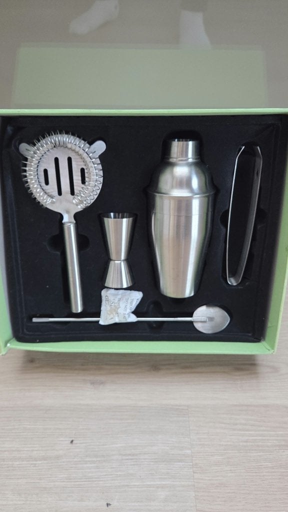Complete RVS cocktailset / bartenderset met shaker – in doos, Ophalen of Verzenden, Zo goed als nieuw