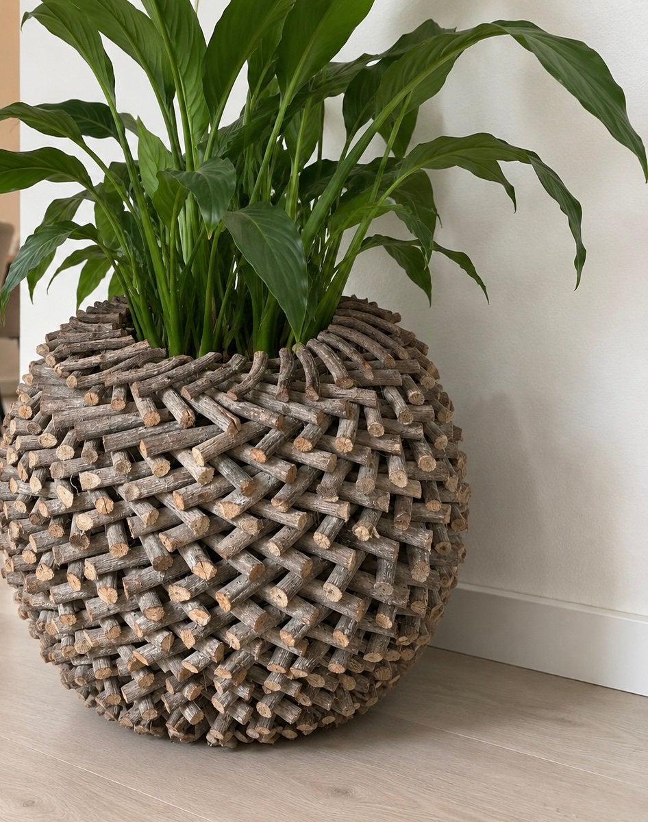Handgemaakte houten plantenpot / sierpot – echte blikvanger, Huis en Inrichting, Ophalen, Zo goed als nieuw, Rechthoekig, Hout