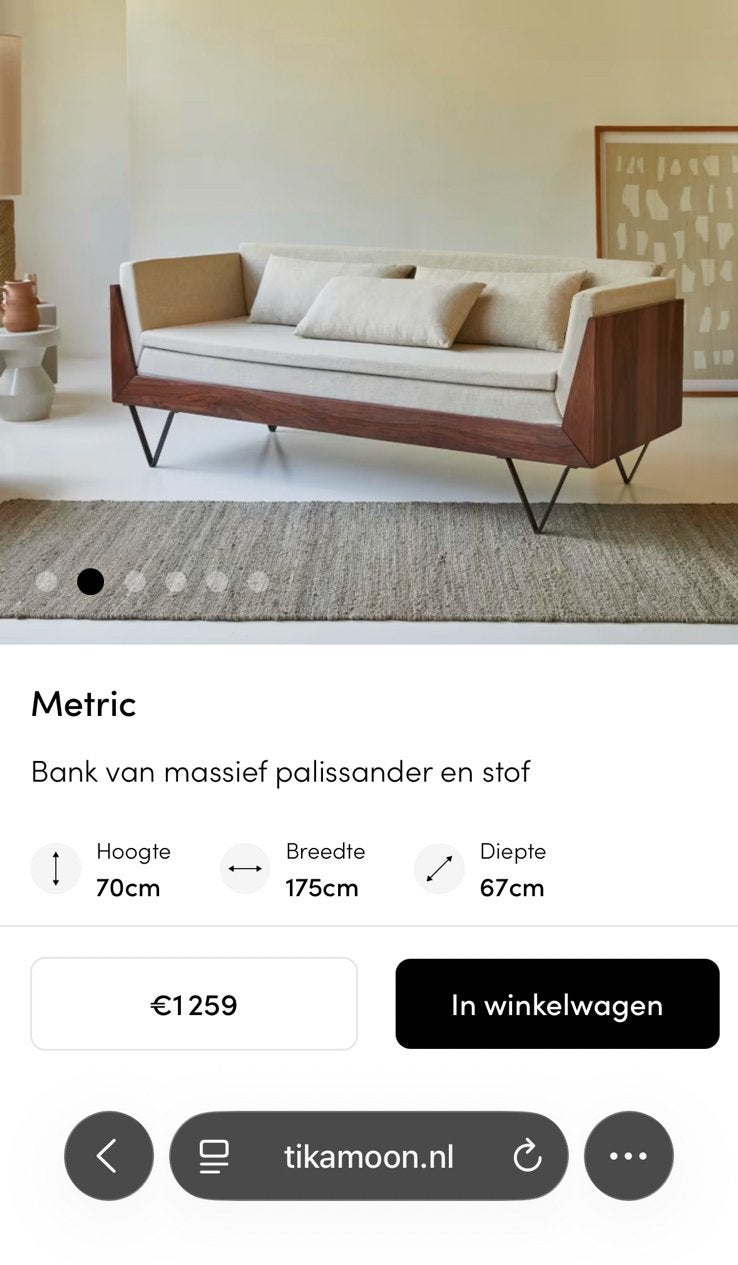 3-zitsbank massief palissander – zeer nette staat, Ophalen, Hout, Klassiek/Tijdloos, Minder dan 75 cm