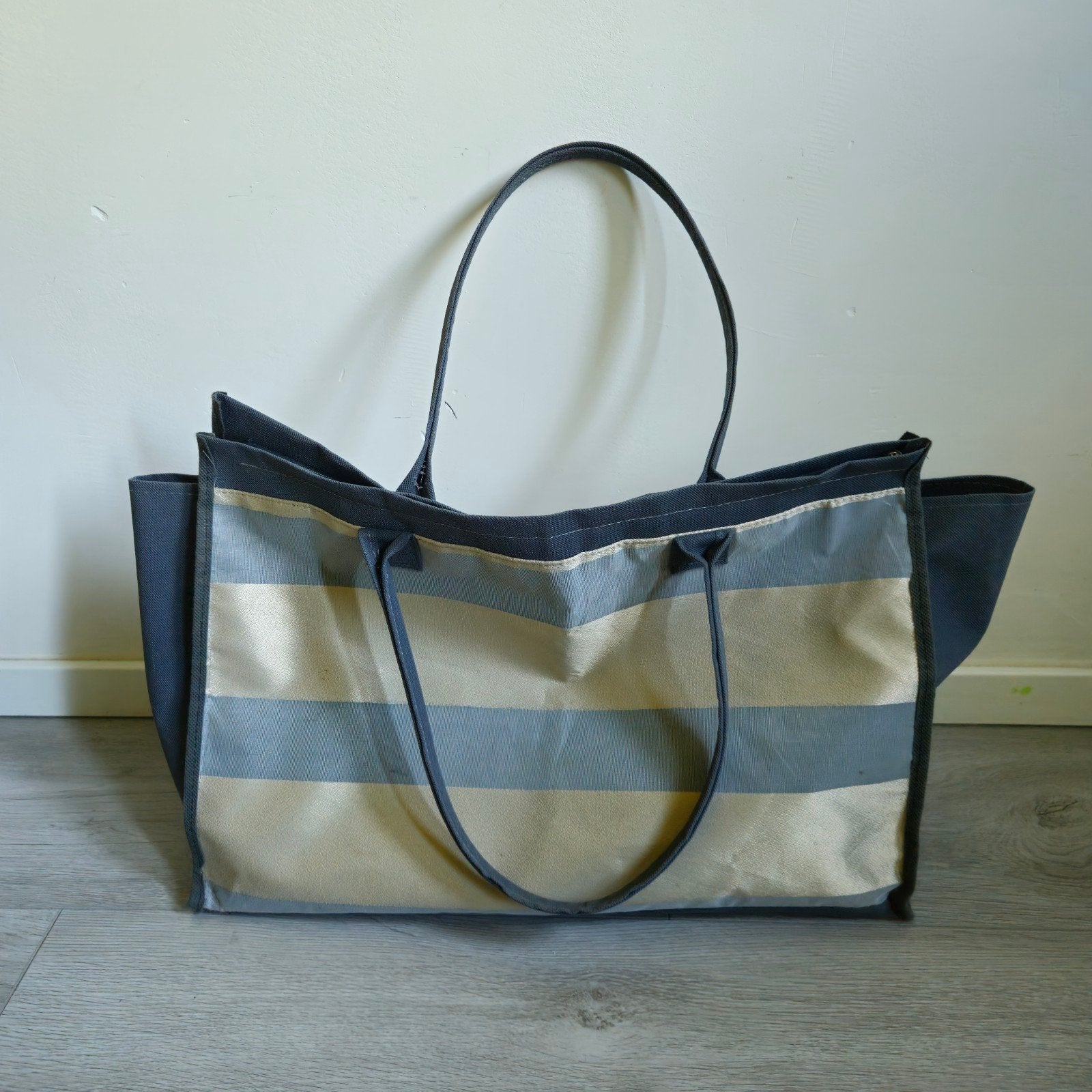 Opruiming: Grote gestreepte shopper / strandtas met rits, Ophalen of Verzenden, Zo goed als nieuw, Blauw