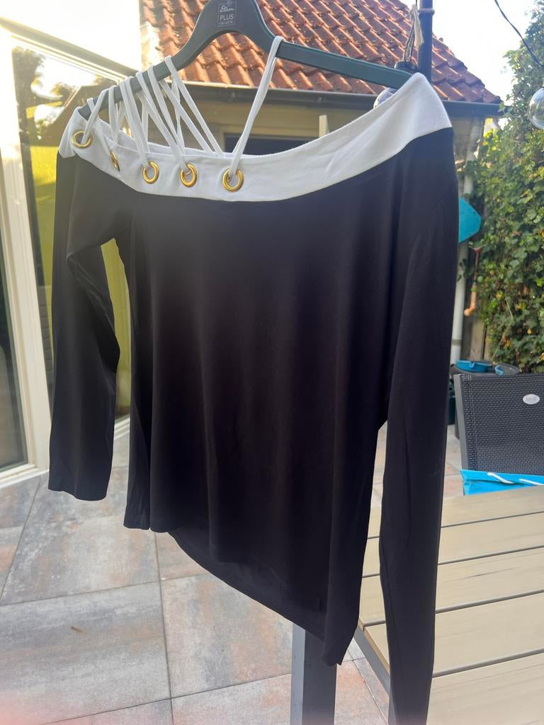 Bodyflirt Boutique Zwart/Wit Off-Shoulder Top Maat M, Maat 38/40 (M), Zwart, Ophalen of Verzenden, Zo goed als nieuw
