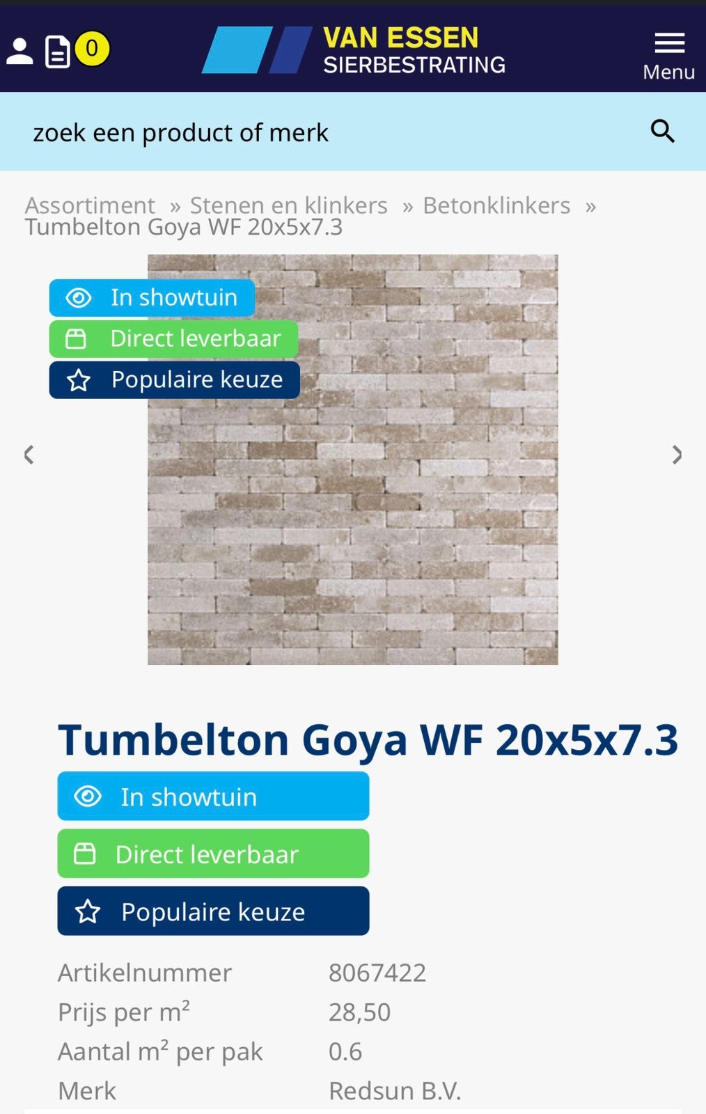 Restpartij Tumbelton Goya betonklinkers en 2 stoepbanden, Tuin en Terras, Ophalen, Klinkers, Nieuw, Minder dan 5 m²