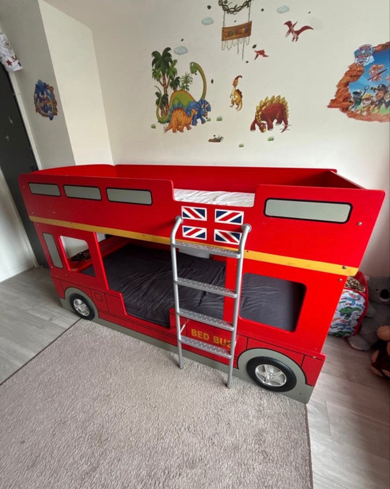 Stapelbed Engelse Bus - Uniek Kinderbed met Lichte Gebruiksp, Ophalen, Gebruikt, 90 cm, Eenpersoons