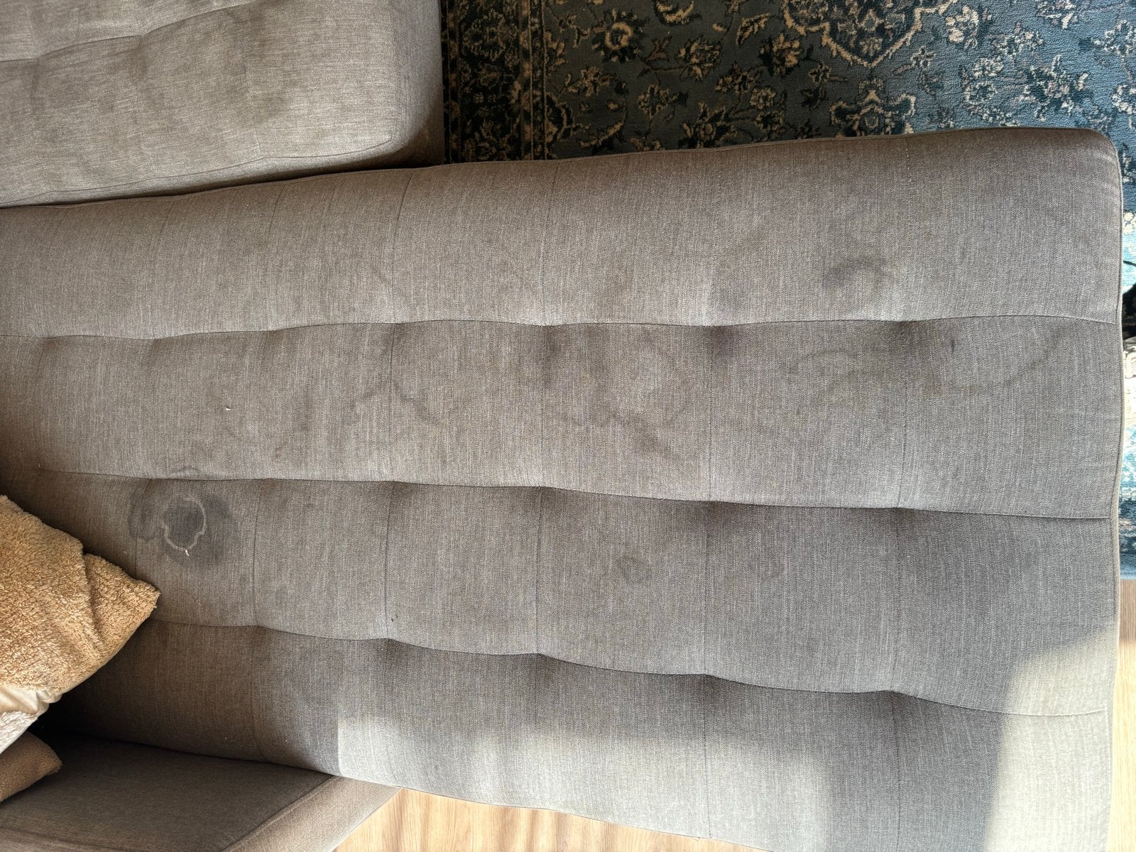 Grijze hoekbank met chaise longue, Huis en Inrichting, Banken | Bankstellen, Ophalen, 250 tot 300 cm, Gebruikt, 125 tot 150 cm