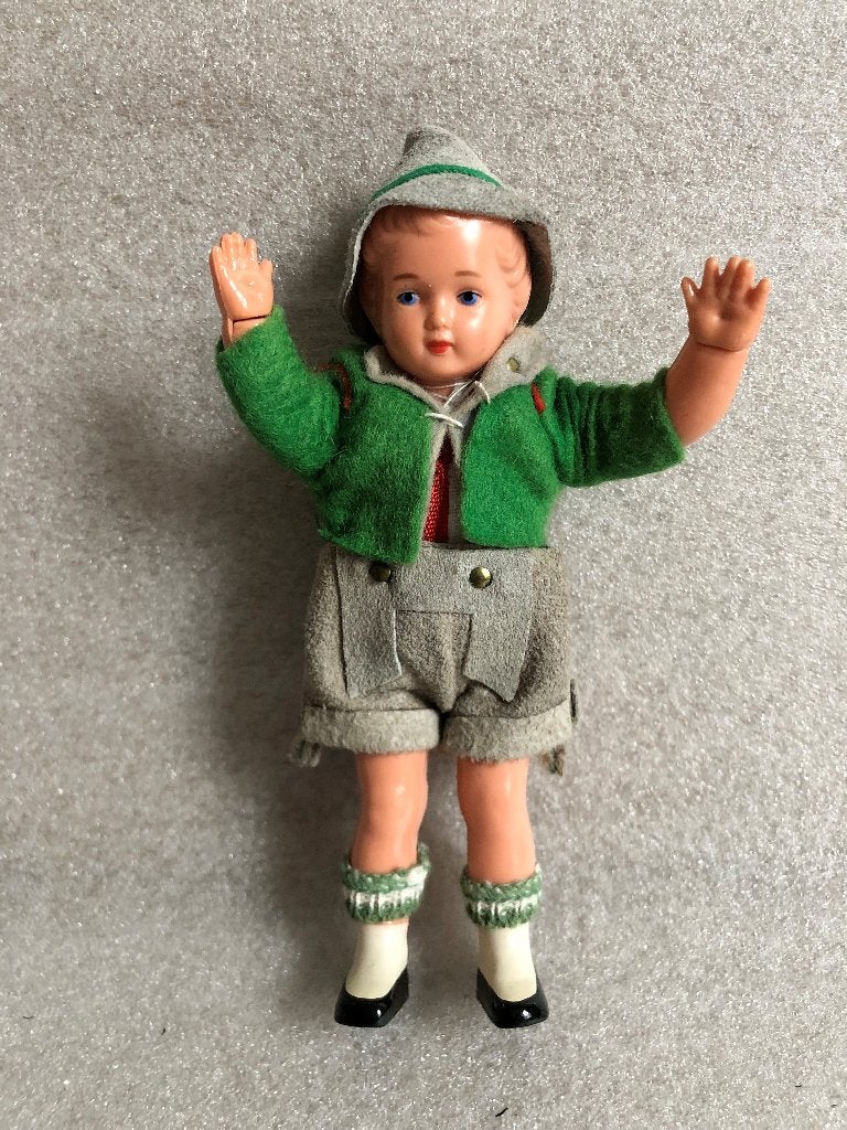 Oud Beierse Jongen Popje Vilt 13 cm, Ophalen of Verzenden, Gebruikt, Pop