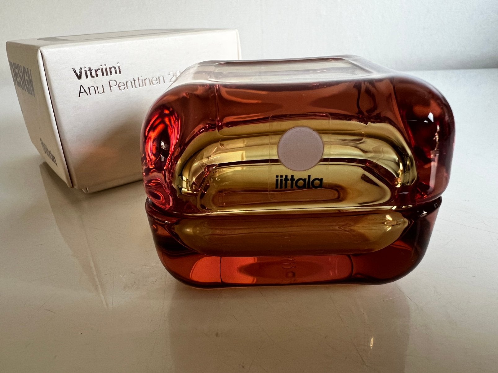 Zeldzaam Iittala Vitriini Glas Box Rose Olive Penttinen, Schaal, Vierkant, Nieuw, Ophalen of Verzenden