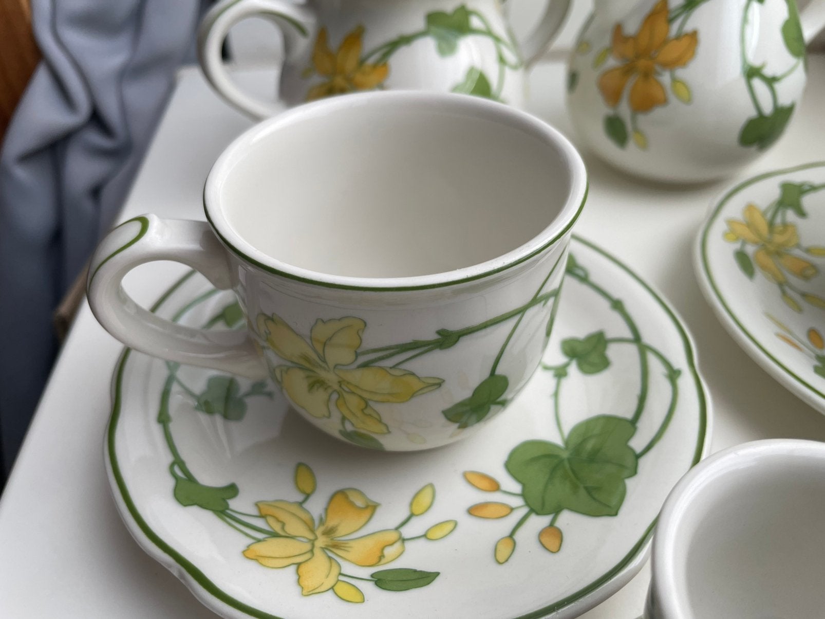 Villeroy & Boch Geraniums kop en schotel - 2 stuks - nieuw, Ophalen of Verzenden, Zo goed als nieuw, Overige stijlen, Kop(pen) en/of Schotel(s)