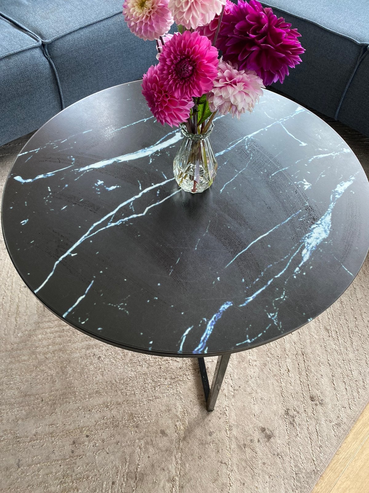 Salontafel marmer look, Ophalen, Gebruikt, 50 tot 100 cm, Rond
