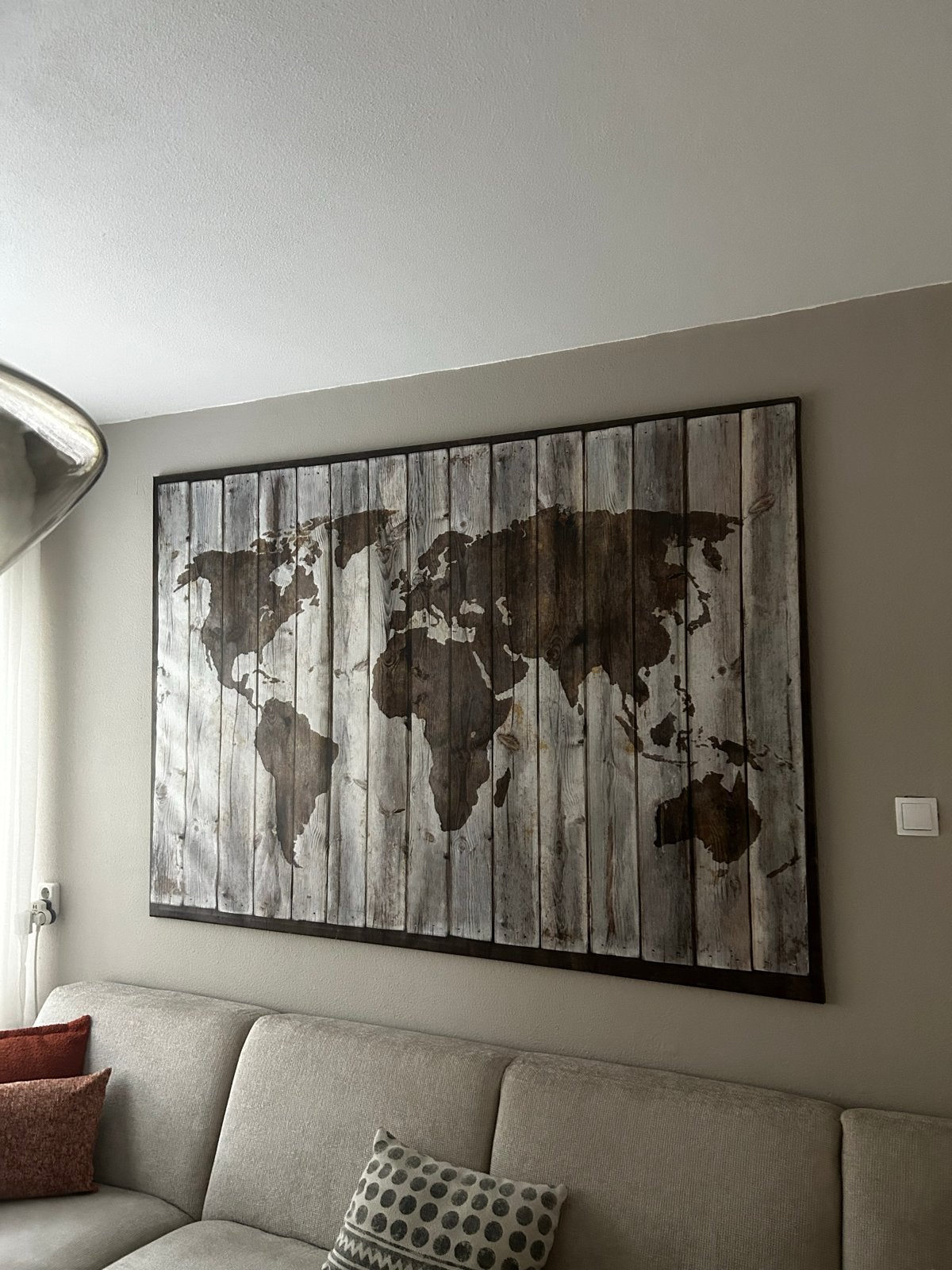 Grote Wanddecoratie wereldkaart, Ophalen, Schilderij, Hout, Vintage