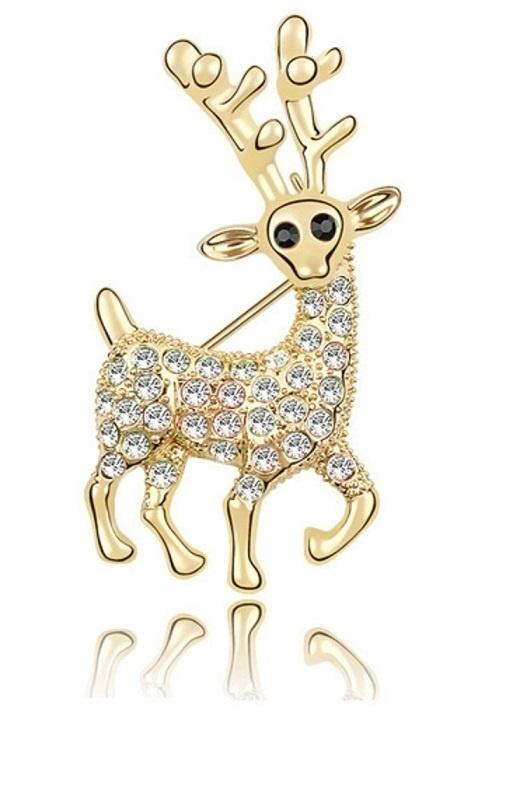 Broche hert goud 14k gold plated met kristallen wit-diamant, Met kristal, Overige materialen, 4 tot 7 cm, Verzenden