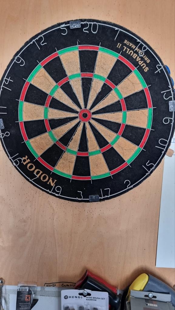 Dartbord met houten achterwand en toebehoren, Sport en Fitness, Darts, Ophalen, Gebruikt, Dartbord
