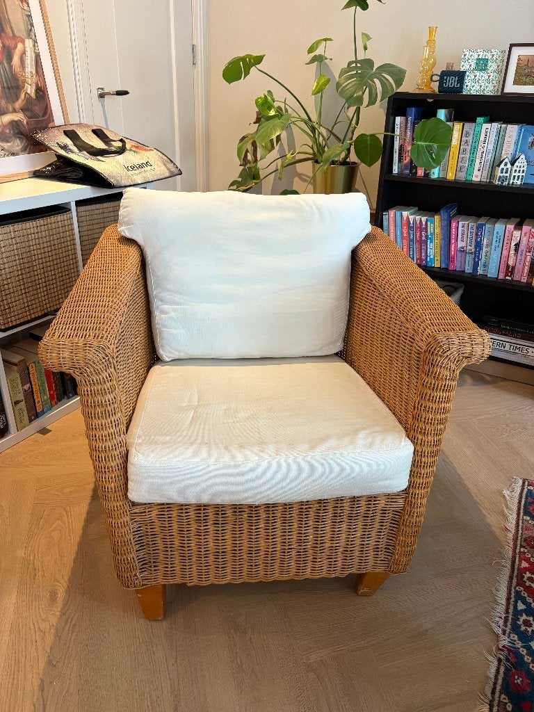 Rotan fauteuil met afneembare poten/ Rotan armchair, Ophalen, Gebruikt, Bohemian, Klassiek, 75 tot 100 cm
