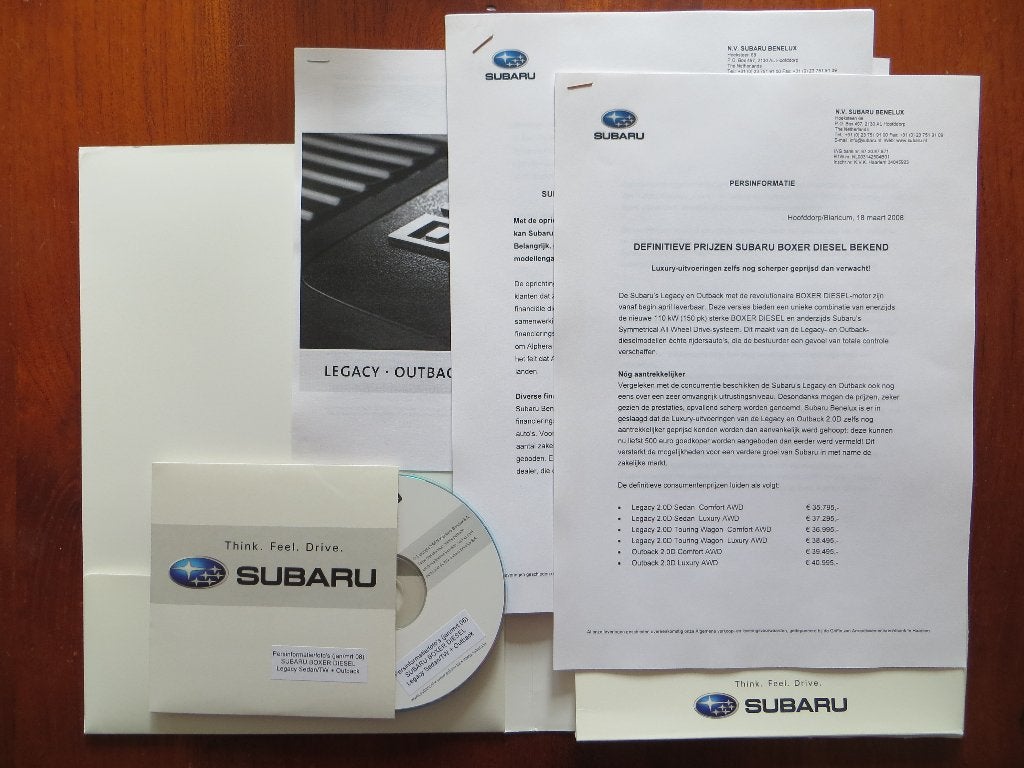 persmap Subaru Boxer diesel Legacy - Outback (jan-mrt 2008), Ophalen of Verzenden, Nieuw