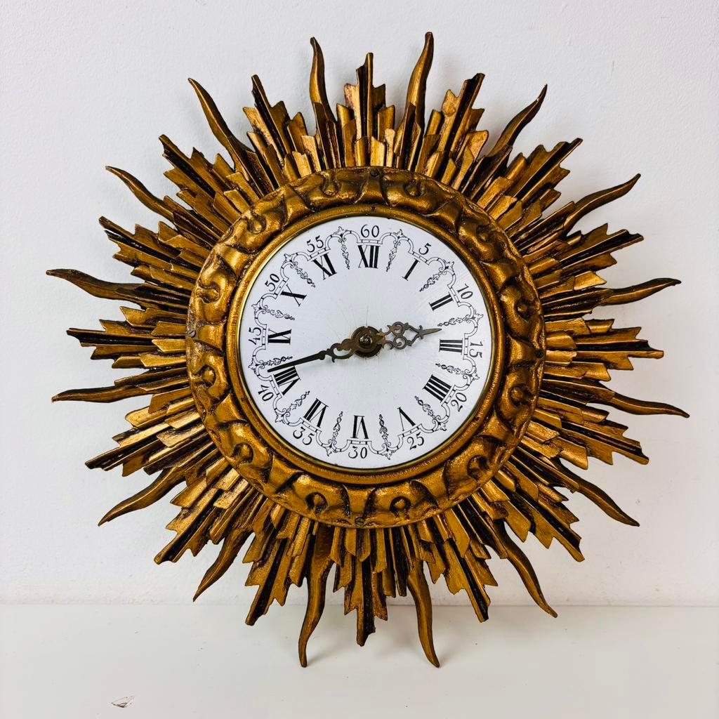 Nufa houten zonneklok Sunburst Mid-Century, Ophalen of Verzenden