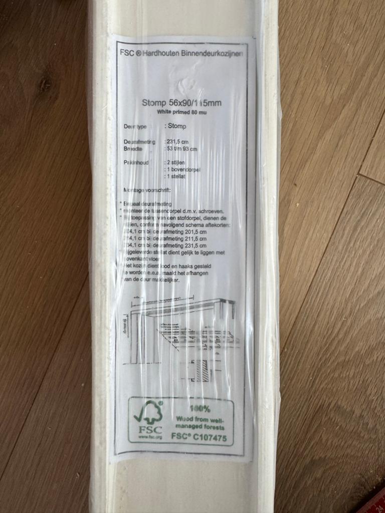 FSC Hardhouten Binnendeurkozijnen Stomp 56x90/115mm, Ophalen, 80 tot 100 cm, 215 cm of meer, Binnendeur