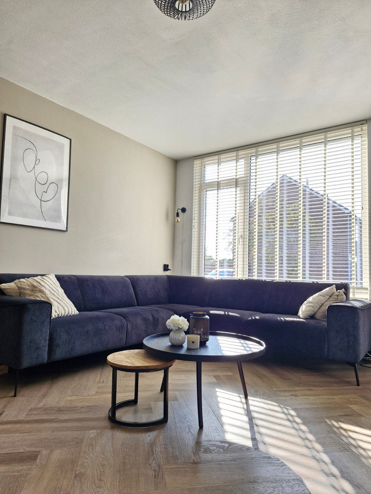 Scandinavische hoekbank Vegas zwart stof gemêleerd, Ophalen, Zo goed als nieuw, Stof, Scandinavische