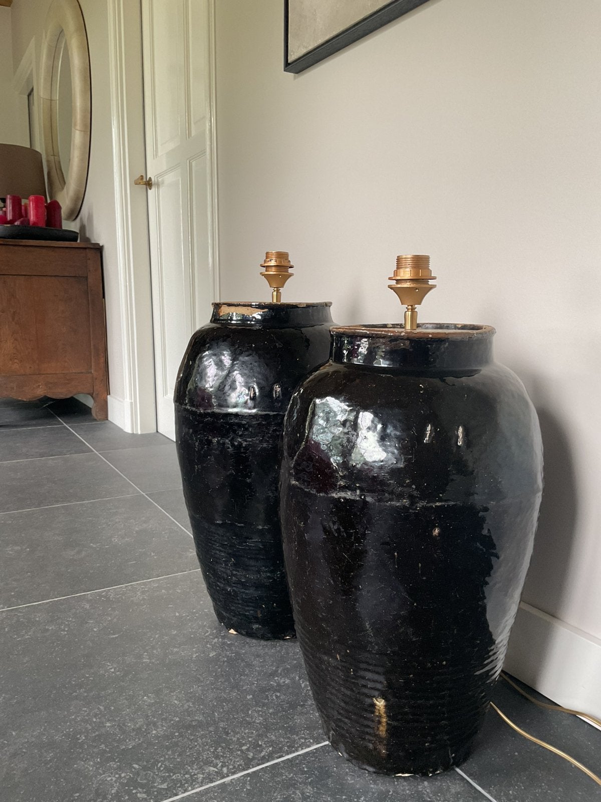 2 antieke chinese lampvoeten, rijstwijn kruiken, Wolterinck, Ophalen, Zo goed als nieuw