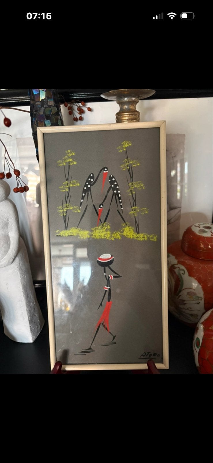 Gouache schilderij van Afrikaanse schilder Atoro, Antiek en Kunst, Schilderij, Afrika, Ophalen of Verzenden, Papier/karton