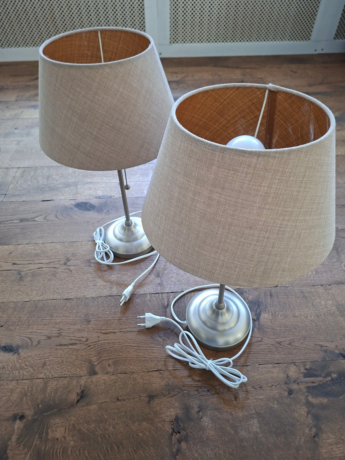 Set van 2 schemerlampen met stoffen kap, Met schakelaar, Gebruikt, Overige merken, E27 (groot)