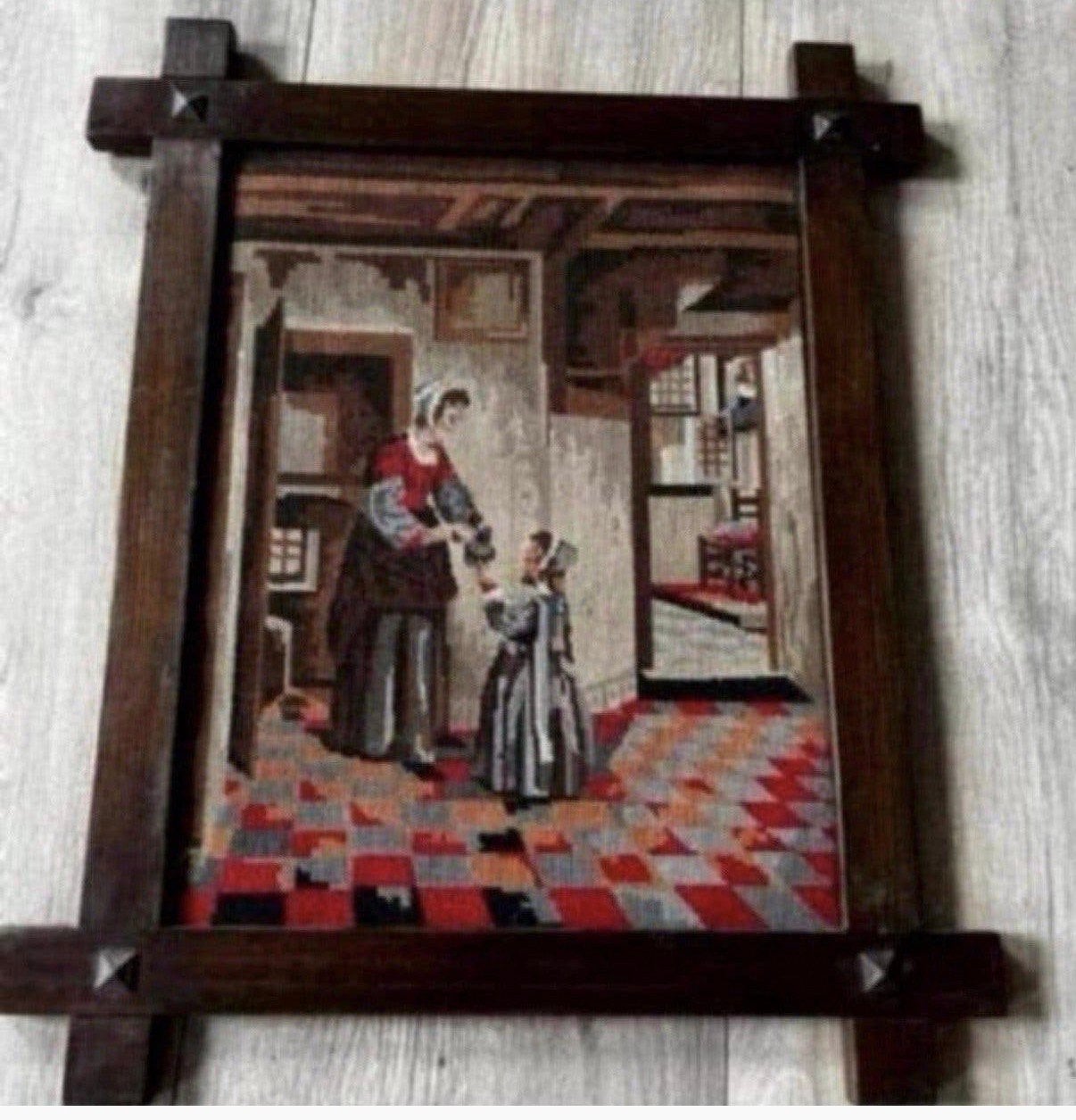 Prachtig antiek wandkleed met houten frame, Ophalen of Verzenden, Zo goed als nieuw
