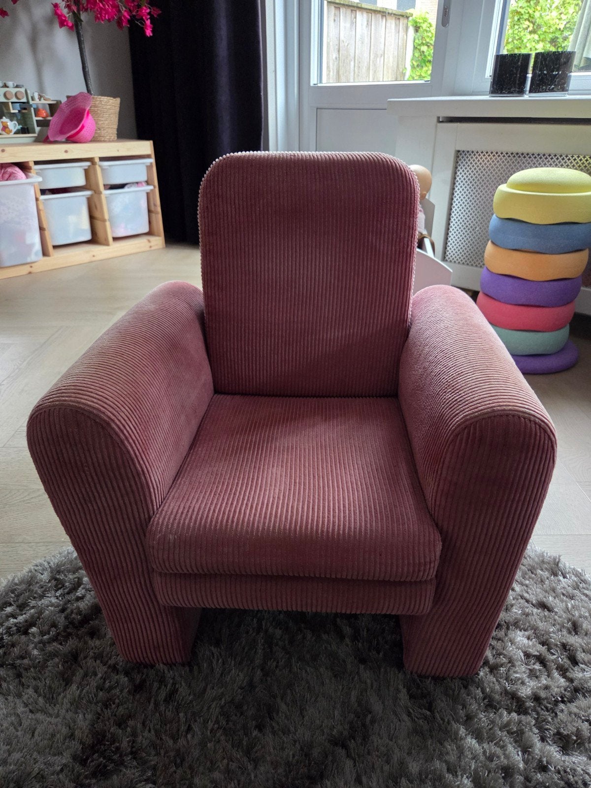 Roze ribfluwelen kinderfauteuil, Ophalen, Gebruikt, Overige kleuren, Kinderfauteuil