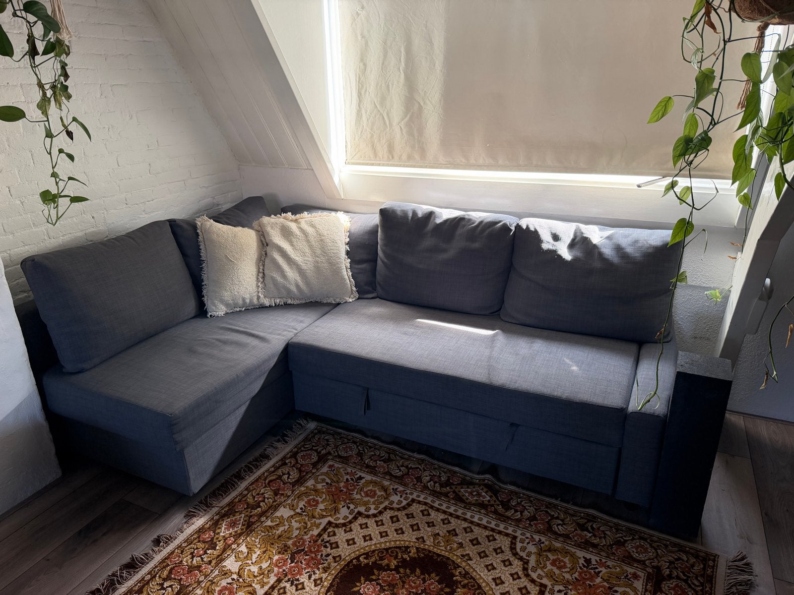 IKEA Friheten slaapbank - Grijs, Ophalen, Tweepersoons, Zo goed als nieuw, Overige maten