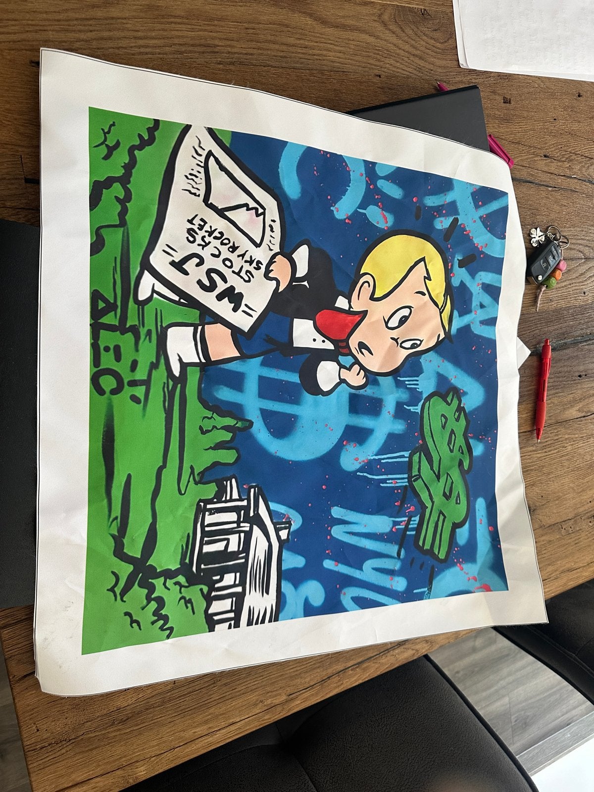 Moderne kunstprint: Rijke Richie 'Stocks Skyrocket', Antiek en Kunst, Ophalen, Papier/karton, Print, Stripfiguren/cartoons