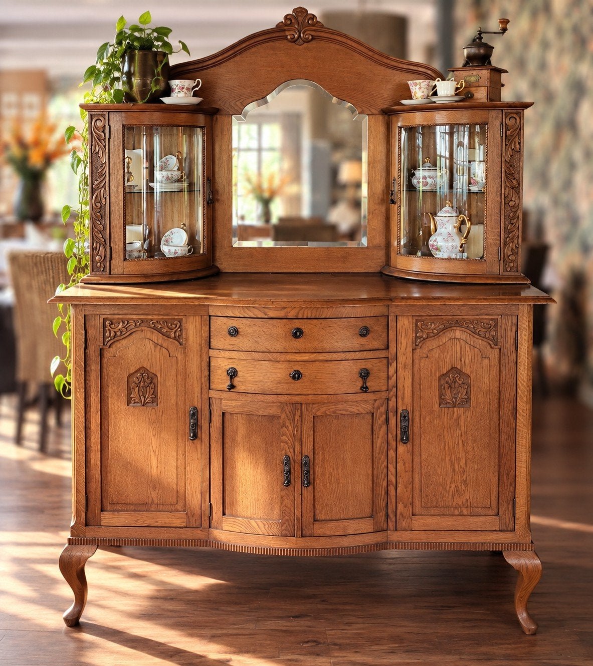 Buffetkast met spiegel antiek Queen Ann, Ophalen, Gebruikt, 100 tot 150 cm, Art Deco ANTIEK Victoriaams Mid Century