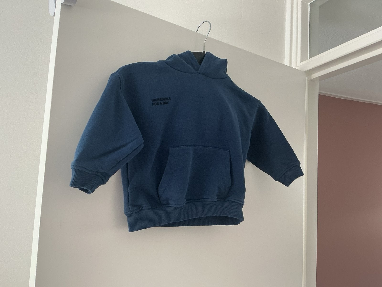 Blauwe sweater met capuchon. Maat 92, Kinderen en Baby's, Kinderkleding | Maat 92, Ophalen of Verzenden, Gebruikt, Jongen of Meisje