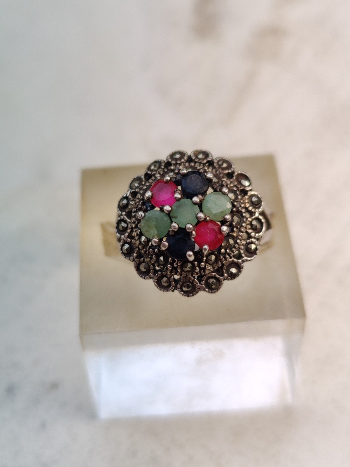 Antiek zilveren ring met steentjes, Ophalen of Verzenden, Zilver