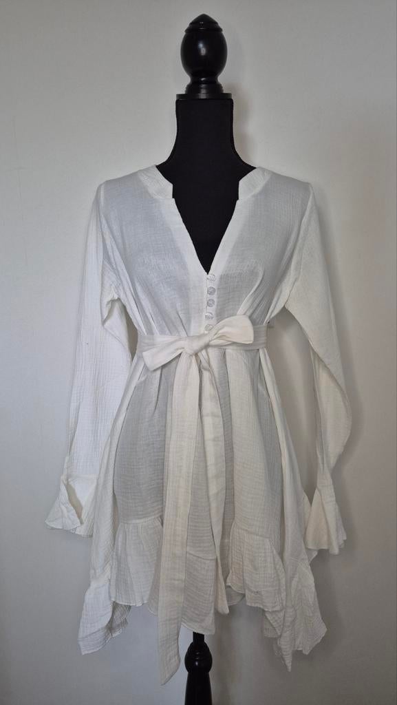 Strandjurk wit luchtig maat 36 38 40 met riem bohemian ibiza, Wit, Nieuw, Ophalen of Verzenden, Maat 36 (S)