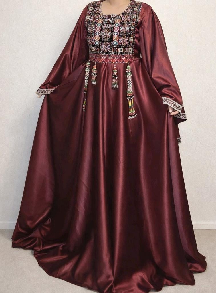 Bordeaux rode jurk met vlindermouwen, Maat 38/40 (M), Overige typen, Wattan Fashion, Nieuw