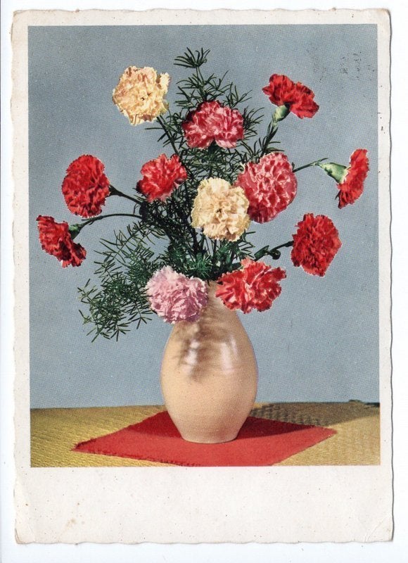 Ansichtkaart vaas met Anjers 1970 [4804]  [VeAnAn], Ophalen of Verzenden, 1960 tot 1980, Gelopen, Overige thema's